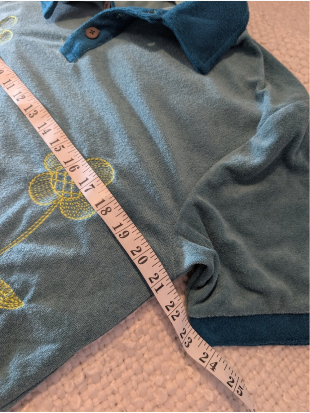 Womens Urban Outfitters M Teal Floral Embroidered Terry Polo Pocket Top Y2K - Picture 10 of 11
